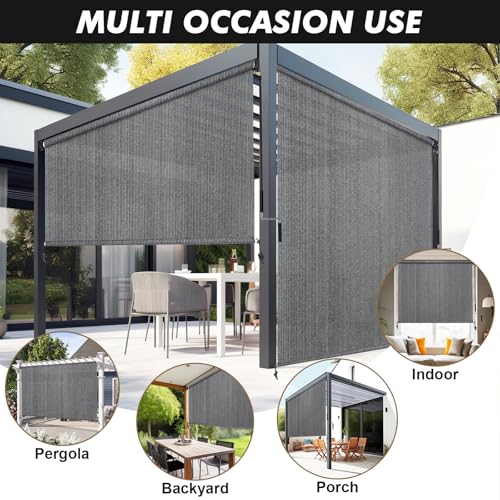 Image of Artpuch Patio Shades Roll Up Outdoor Roller Shade with Spliced Design, 8' W x 8' H Cordless Outside Blinds Cloth for Porch Pergola Gazebo, Grey