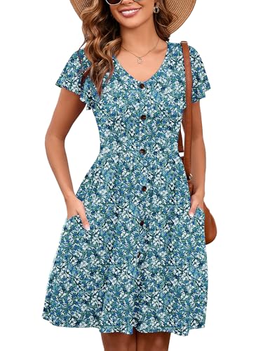 Image of Heymoments Women's Ruffle Sleeve V Neck Swing Sundress Summer Casual A-Line Midi Dress with Pockets S-2XL