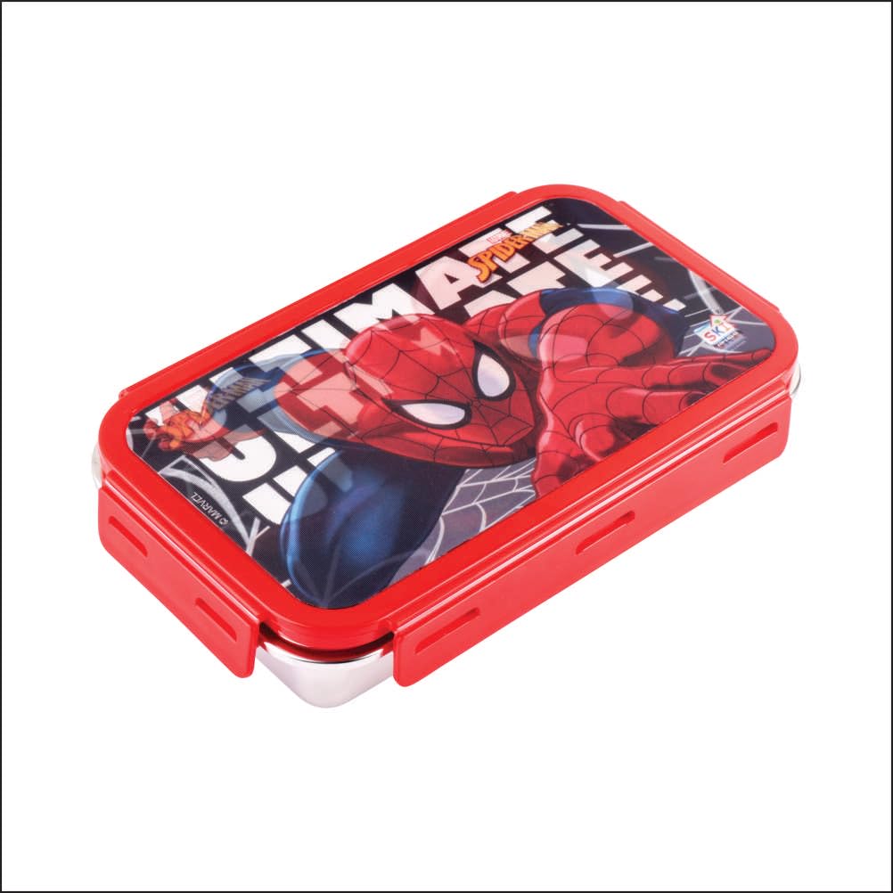 SKi Homeware Burrito Steel 2 Compartment Premium Bento Lunch Box for Kids (250ml+180ml) | Leakproof with Silicone Gasket & 4 Clip Lock | for School, Sports, Travel | Durable, Food Grade|Spiderman-image-24