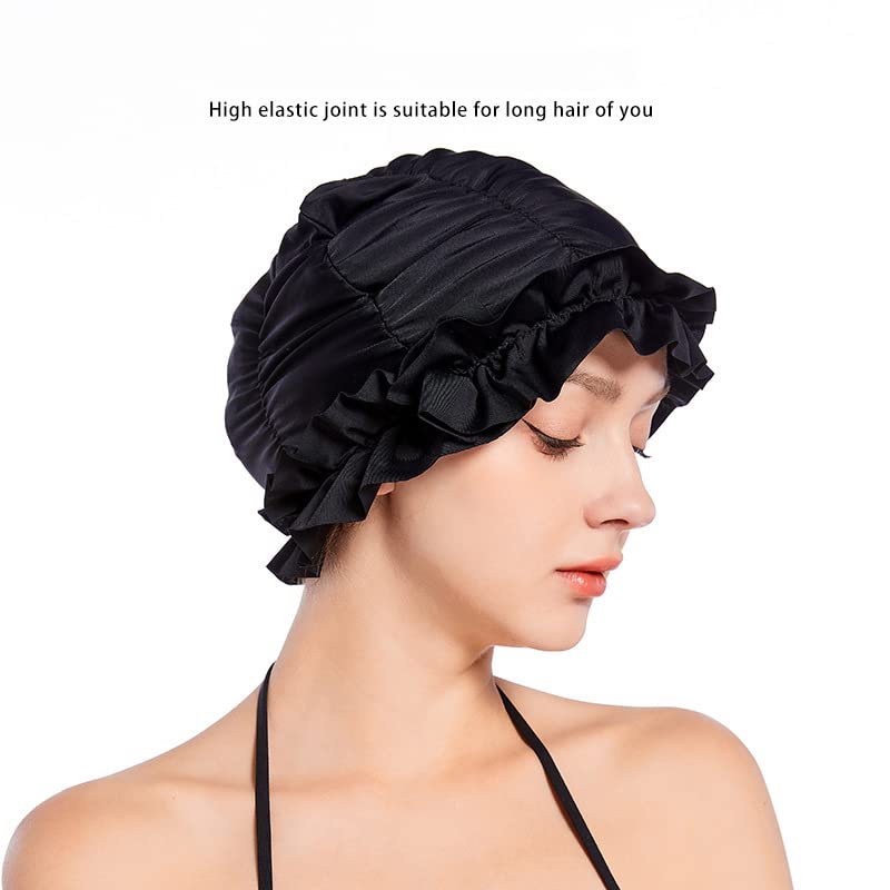 Girls Swimming Cap for Long and Short Hair Women Vintage Waterproof Swimming Cap Hat Ladies Bathing Shower Cap for Horsetail Braids Dreads Elastic Retro Swimming Caps - Image 3
