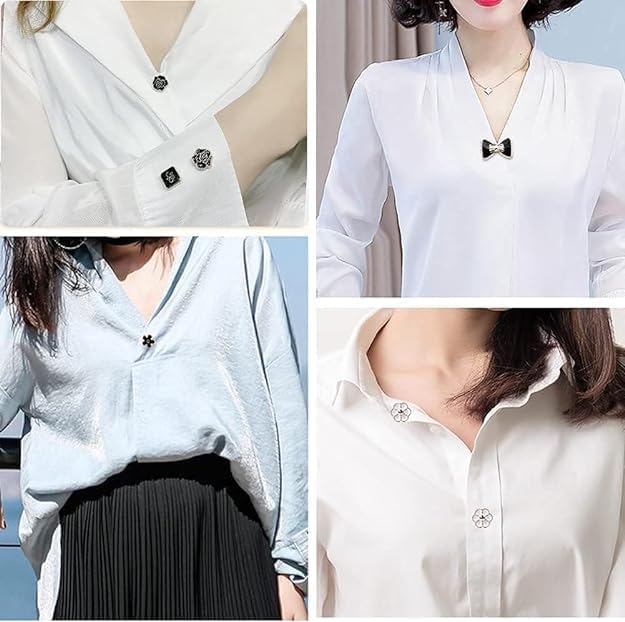 Image of 20Pcs Women Shirt Brooch Pearl No Sew Button Pins Instant Jeans Safety Pin (Black)