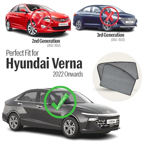 Image of Autofact Hyundai Verna Car Window Sun Shade Protector Non-Magnetic Sun Shade for Car Windows, Z-Black Fix-Type Curtains | Compatible with Verna 2022 Onwards, Half Cut in Driver Window, 4-Piece Set