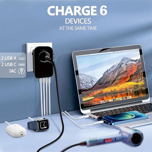 220V to 110V Converter Voltage Converter US to Europe Voltage Converter for Hair Dryer with 2 USB A and 2 USB C, European Travel Adapter Power Converter Adapter Combo from US to Italy UK AUS