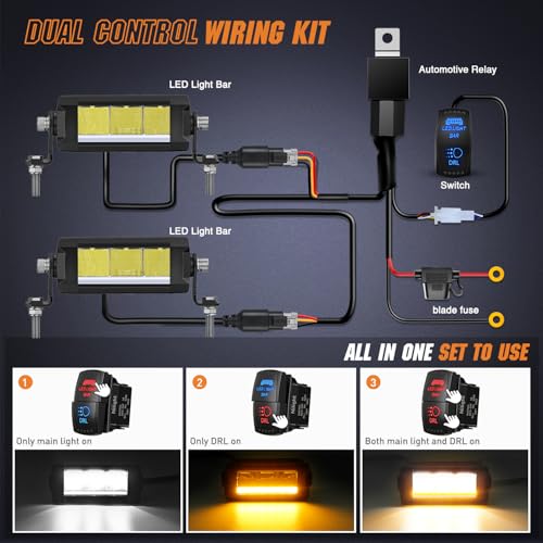 Image of Nilight LED Light Bar with Amber DRL 2 PCS 15 W 5.3 Inch Single Row Light | Anti-Glare Spot Offroad Slim Driving Lights IP68 with 16AWG DT Wiring Kit for Pickup Truck SUV ATV UTV Boat 4x4 Jeep