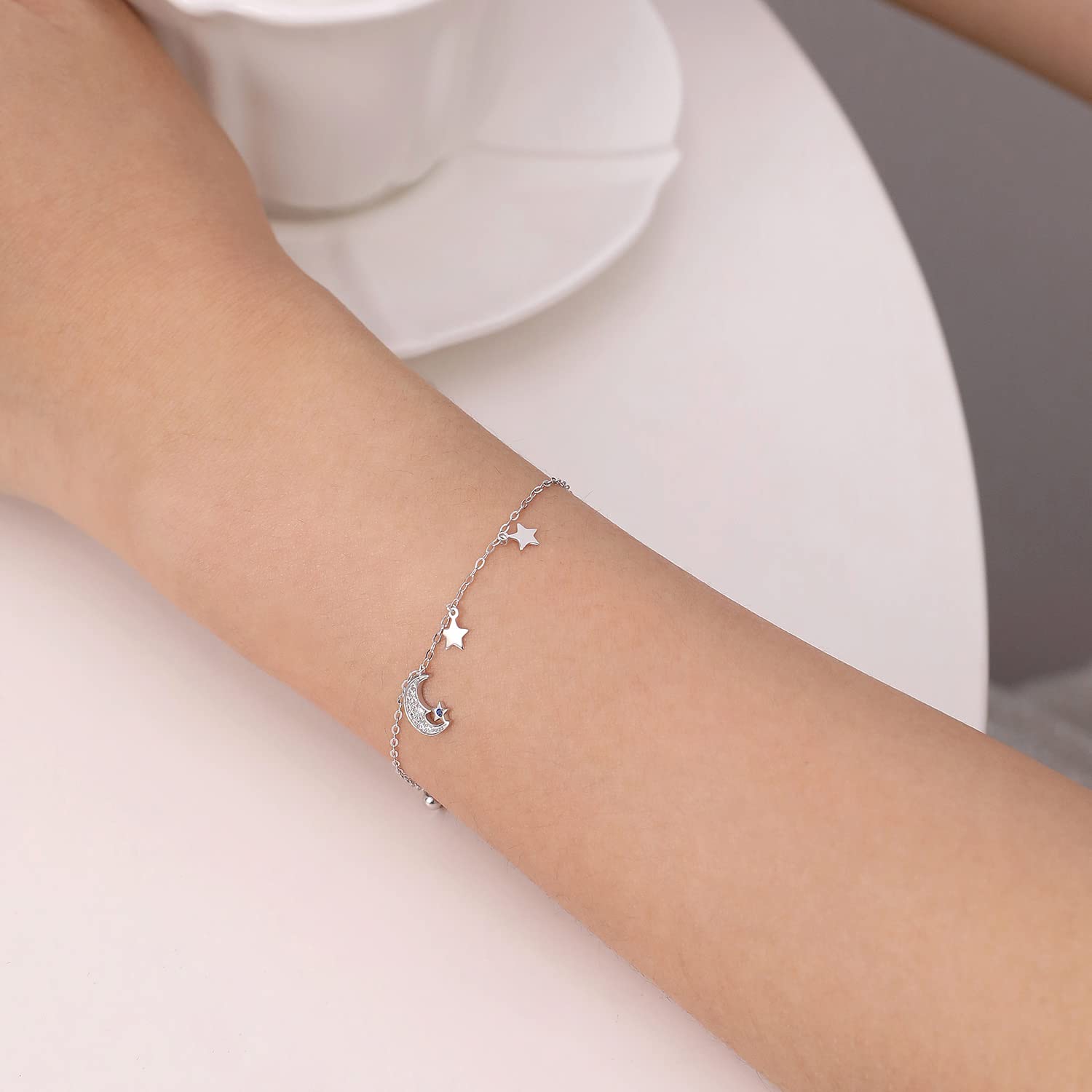 Meissa Bracciali in argento per le donne Mamma Bracciale Luna e Stella Bracciale con Cubic Zirconia per le ragazze, Argento