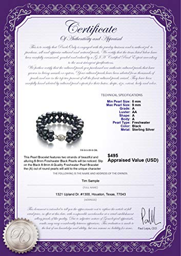 Black 8-9mm Double Strand A Quality Freshwater Sterling Silver Cultured Pearl Bracelet For Women4