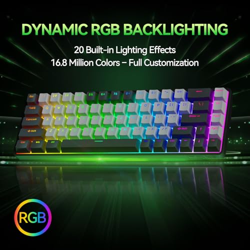 Image of TMKB T68 60% Wireless Mechanical Gaming Keyboard, Tri-Mode BT5.0 /2.4GHz /USB-C with Blue Switch, RGB Backlight, Anti-Ghosting, Compact 68 Keys, Wired /Wireless, Black /Gray