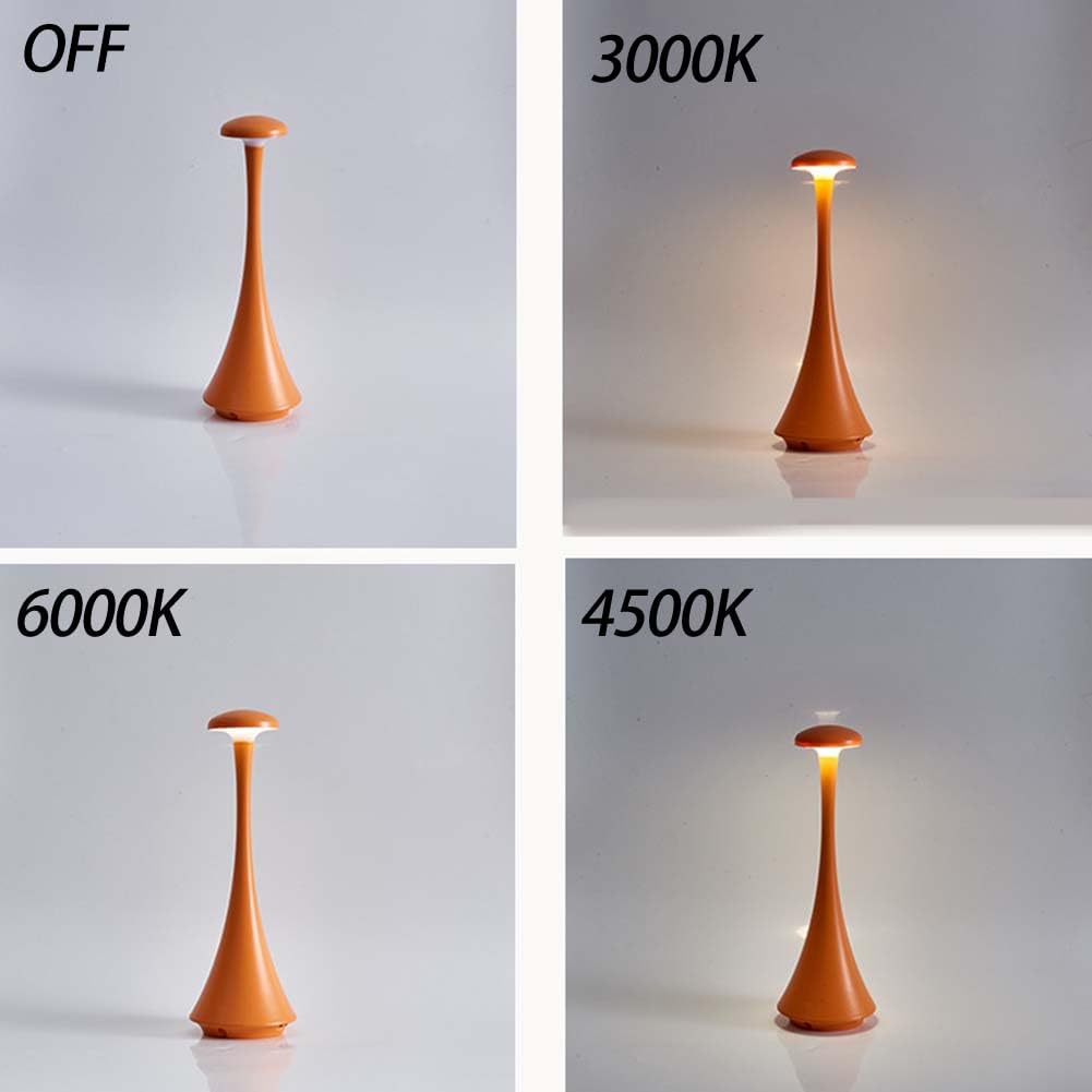 LED Pilz Tischlamp Kabellos Akku Pilz Lampe mit Touch Dimmbare Tischleuchte Modern Mushroom Lampe USB Aufladbar Tragbare Nachttischlampe mit Schalter Deko Kinderzimmer Lampe 3000K-6000K,Orange