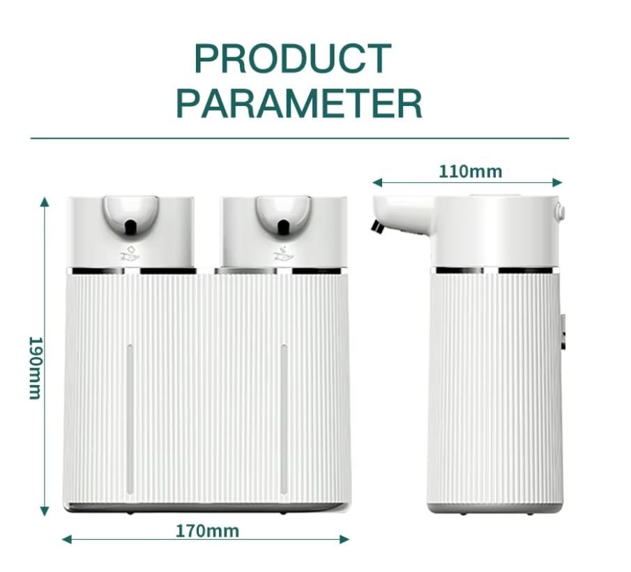 Dispenser Di Sapone Schiuma Senza Contatto Doppio Serbatoio | Muro Automatico Impermeabile IPX6 Con Schermo Batteria Digitale Ricaricabile USB Per Bagno Cucina