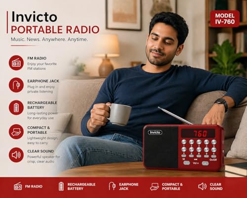 Image of Invicto Pocket Blast FM Radio with Bluetooth Speaker with Powerful Sound,FM Recording, Antenna, 5w-12 Hours (USB Charging) and Number Pad (AUX, SD Card, USB Input) (FM Radio Speaker) Type-C