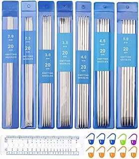 Knitting Needles Set, 35Pcs 20CM Stainless Steel 2-5.0MM Straight Knitting Needles,Double Pointed Sweater Knitting Needles Hooks Sewing Tool for Knitting Socks Scarfs Handcrafts, Knitting Pins Set