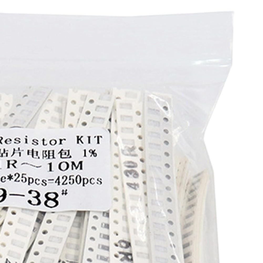 ZYWUOY Kit de resistencias SMD 1206, 4250 piezas, 170 valores, 1% de tolerancia de 1 ohm-10 m ohm, surtido, para proyectos de reparación de circuitos electrónicos