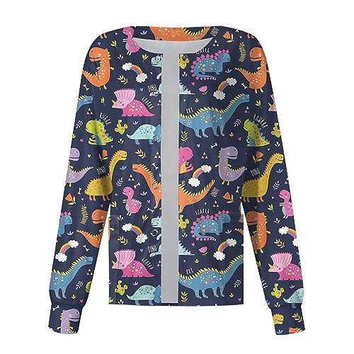 Printed Scrub Jackets for Woman Print Long Sleeve Plus Size Womens Scrubs for Women Nursing Jacket with Pockets