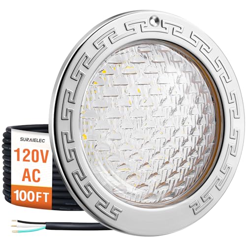 SURAIELEC Pool Lights for Inground Pool, 10 Inch 120V LED Underwater Light, 35W (300W Equivalent), 4000LM, Cool White 6000K, Fits 10' Large Wet Niches, Stainless Steel Housing, 100FT Cord