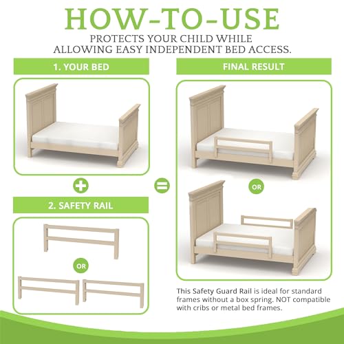 Image of Safety Guard Rail for Baby, Kids, and Children - Solid Wood Safety Bed Rail for Toddlers - Easy Installation - Premium Protection for Bunk, Twin, Full, Queen and King Size Beds - (Heritage Fog)