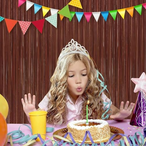 Image of Brown Fringe Curtain Party Streamers 2Pack 3.3 x 8.3 Ft Foil Fringe Backdrop Curtains for Birthday Wedding Bridal Holiday Tinsel Streamers Green Party Decorations Door Streamer