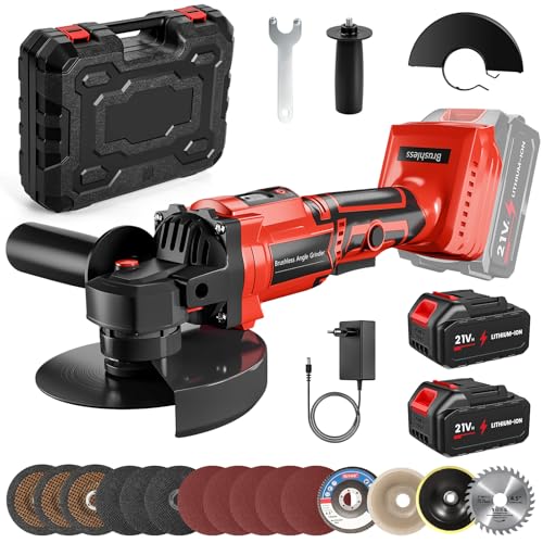 Amoladora Bateria, 21V Amoladora Angular Inalámbrica con 2 x 3.0Ah Baterías, Motor sin Escobillas de 13000 RPM, Diámetro de Corte de 125 mm, 3 Modos, Pantalla Digital, Radial de Bateria para Cortar