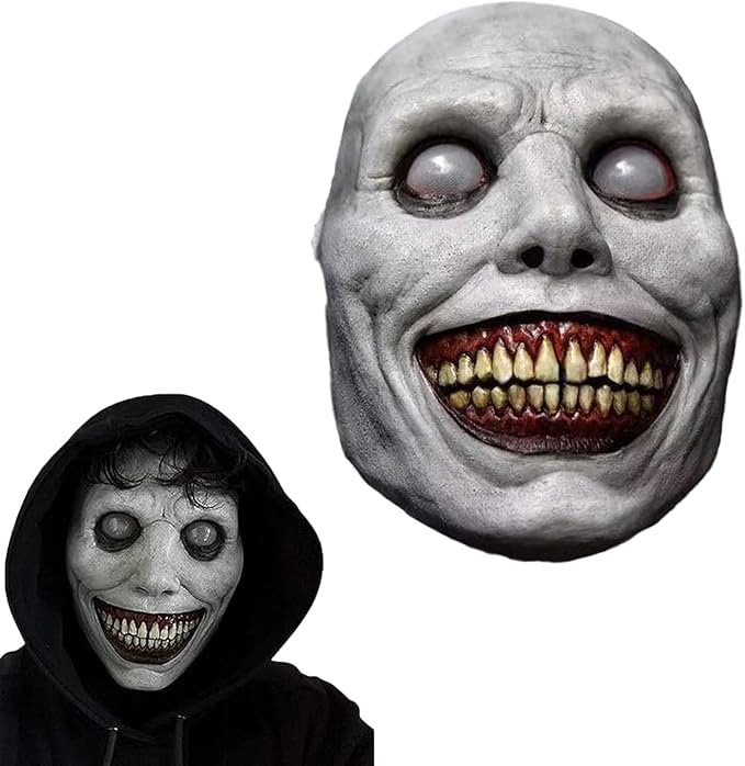 ASQzhuLIWing Gray exorcist mask smiling demon creepy halloween mask scary ghost suitable for Halloween Easter Carnival costumesrole play costume