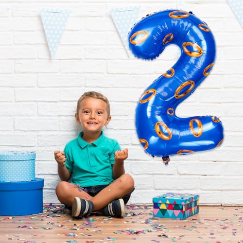 Image of Number 40 Inch Blue and Gold Ring Balloon Birthday Number Decoration Aluminum Film Balloon Suitable for Boys and Girls Blue Theme Party Cartoon Party Decoration Supplies (2)