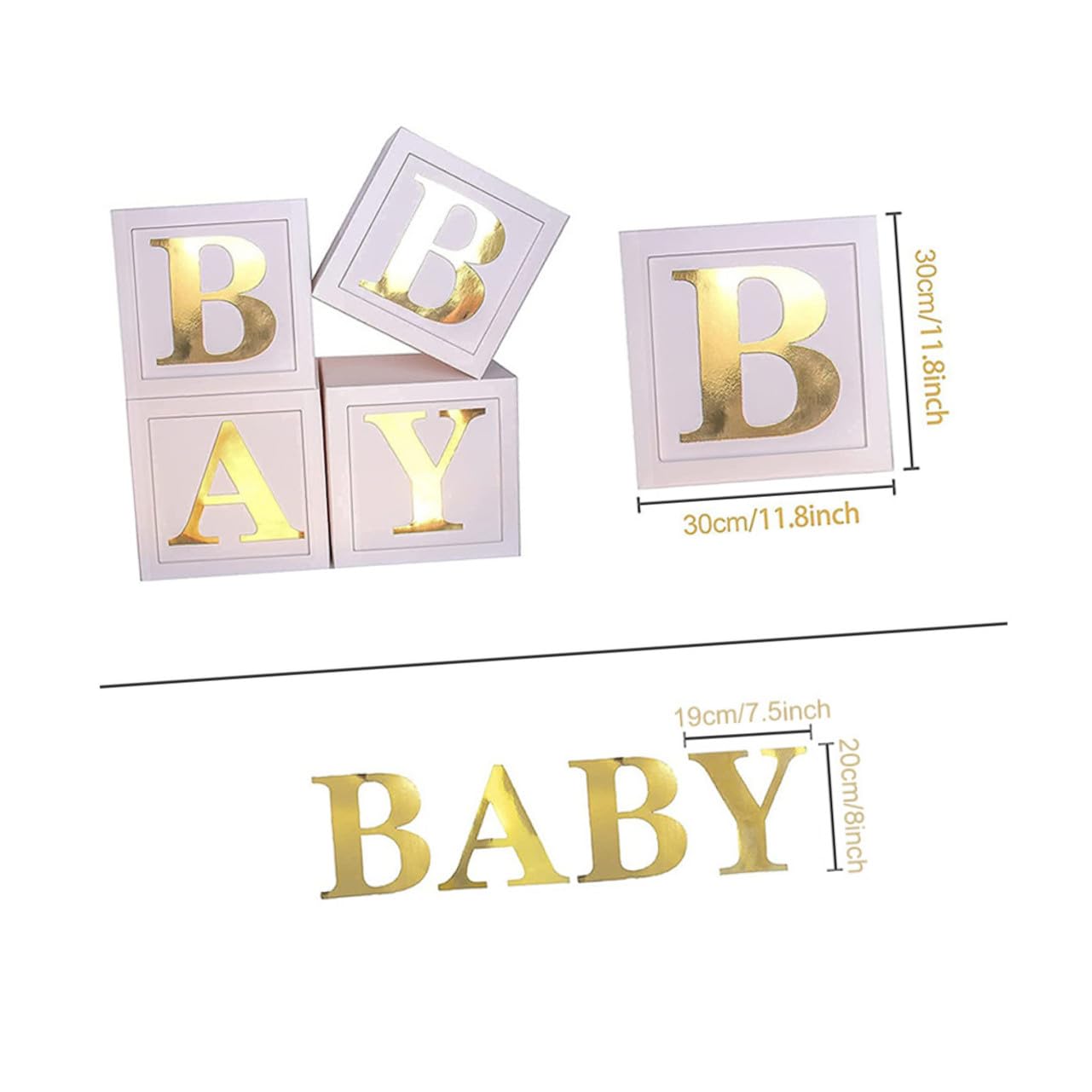TOYANDONA Caja para Ñiño Letras Doradas 4 Cajas de Globos Plegables para Shower Decoración para Revelar Género y Fiesta Infantil Juego de 26 Letras para Decoración de Cumpleaños