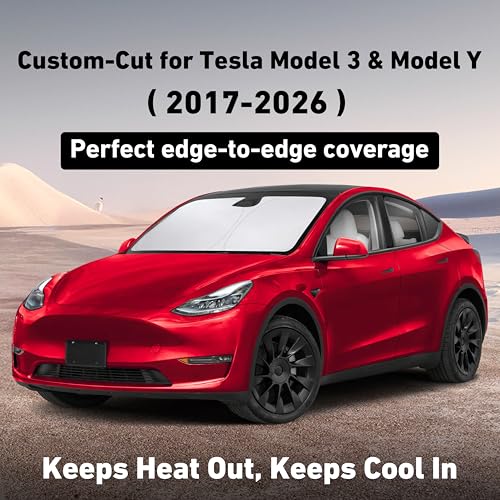 EcoNour Windshield Sun Shade Compatible for Tesla Model 3 & Model Y Juniper 2017-2024 2025 2026, Sun Visor for EV Front Window Sunshade, Foldable Heat & UV Protector, Car Accessories - Image 3
