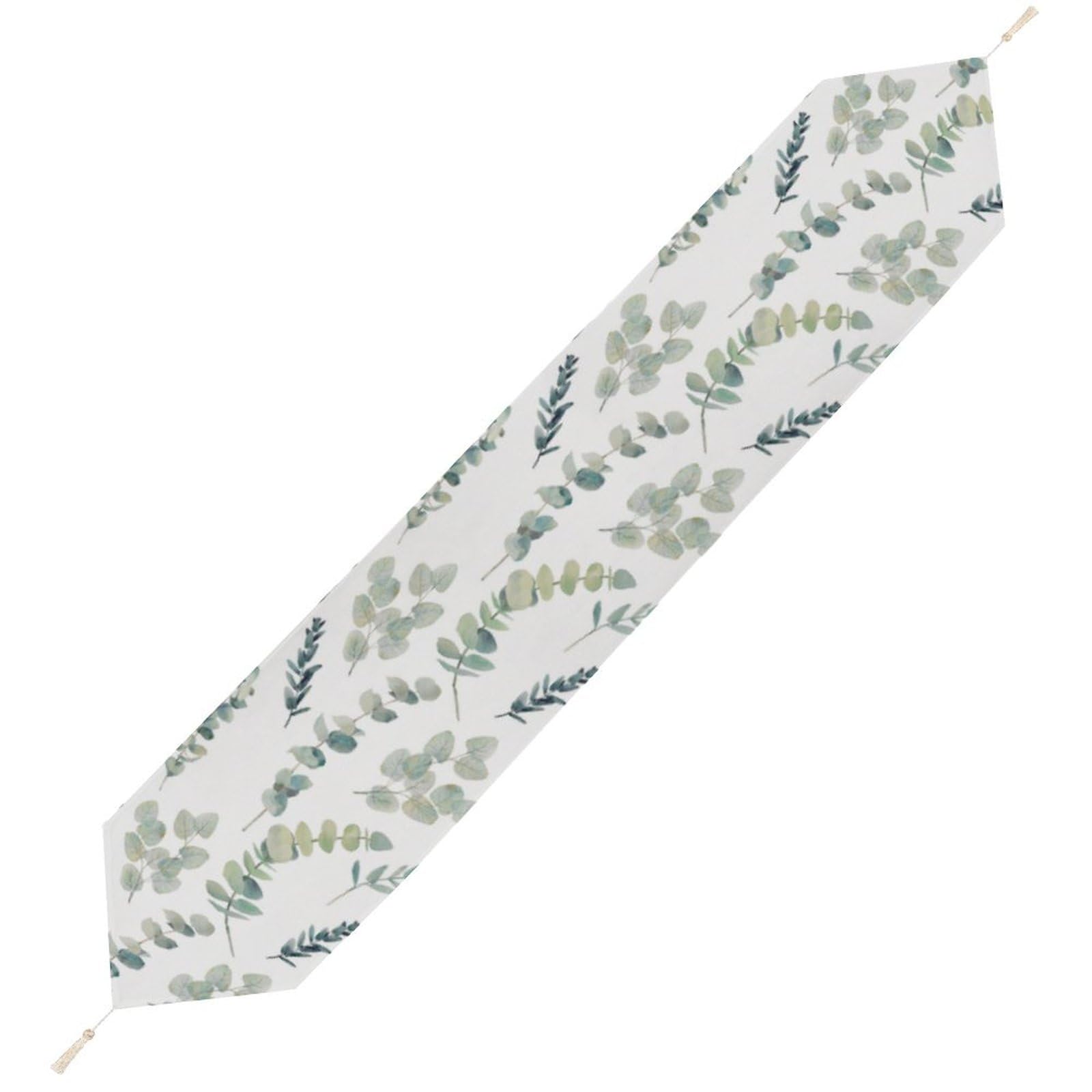 JZemdybill 178*33cm Table Runner with Tassel, Eucalyptus Leaves Table Runner, Table Decoration for Kitchen, Party, Restaurant