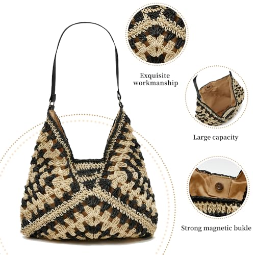 Image of Straw Hobo Bags - Casual Shoulder Beach Tote Knitted Bag