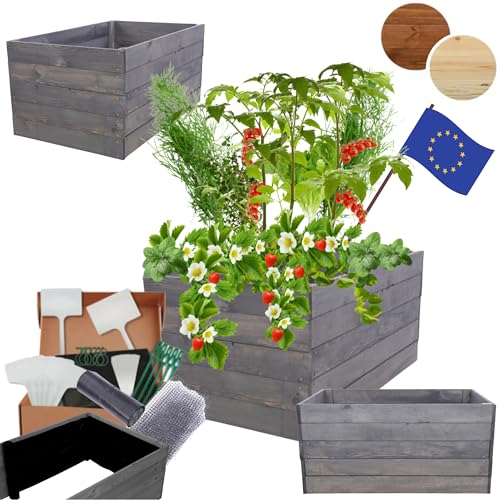 MODO24 Hochbeet Holz, Kräuterbeet, Gartenbeet, Pflanzkasten, Blumenbeet, für Garten und Terrasse, Kiefernholz, Massivholz, Naturholz, Gemüsegarten, Abmessungen 45x63x60 cm, Farbe: Grau