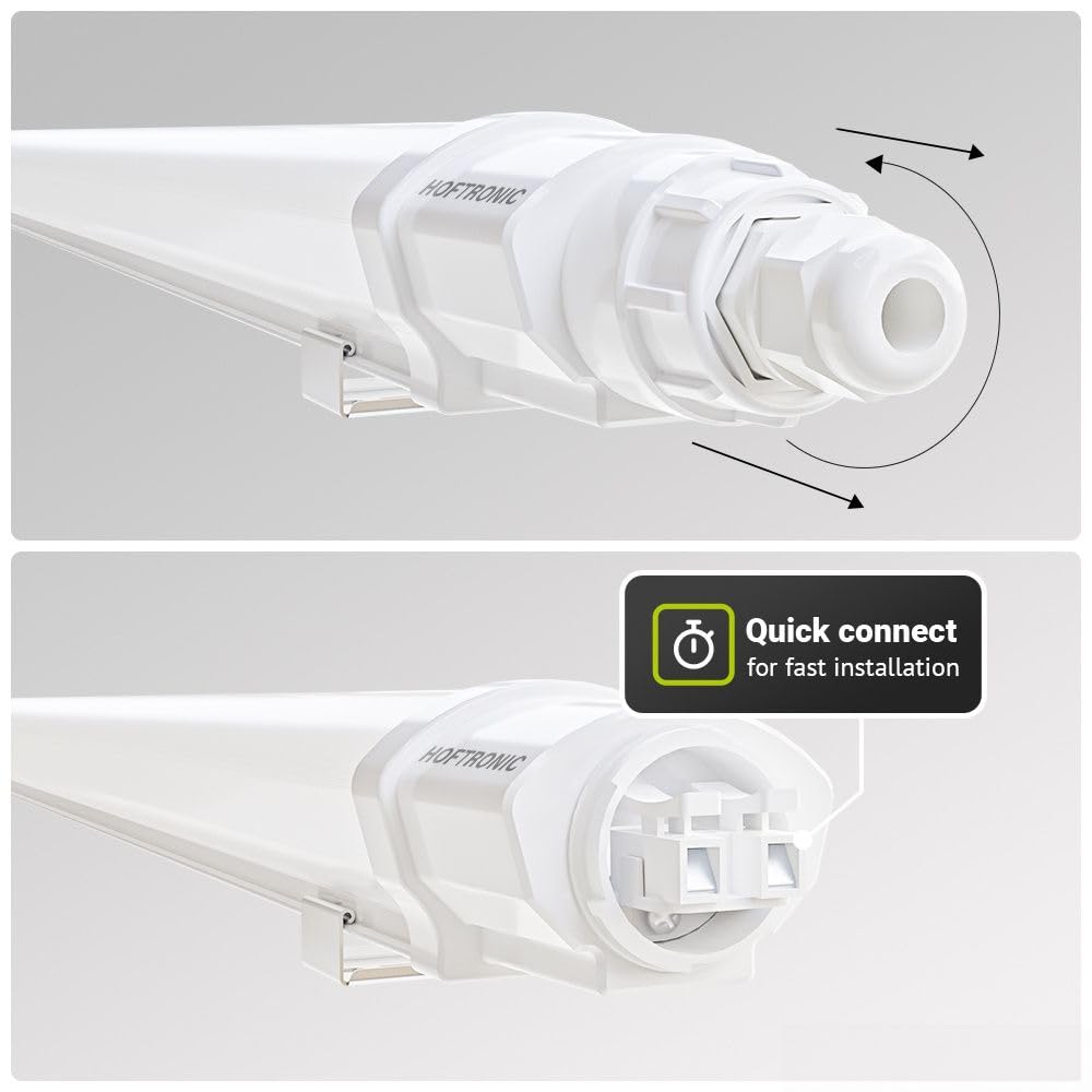 HOFTRONIC - Lot de 2 Q-Series - Réglette LED 120cm - IP65 étanche - 36W 4320 Lumen - 6500K Blanc Froid - IK08 - Connectable rapide - Pour Sous-sol, Garage, et l'entrepôt - Lampe Fluorescente