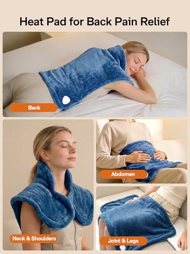 Image of ALLJOY Heating Pad for Back Pain Relief, 24 inchx33 inch Weighted Heating Pads for Neck and Shoulder, Gifts for Women Men, Back Heating Pads Fast-Heating with 10 Heat Settings, 4 Timing Setting, Blue