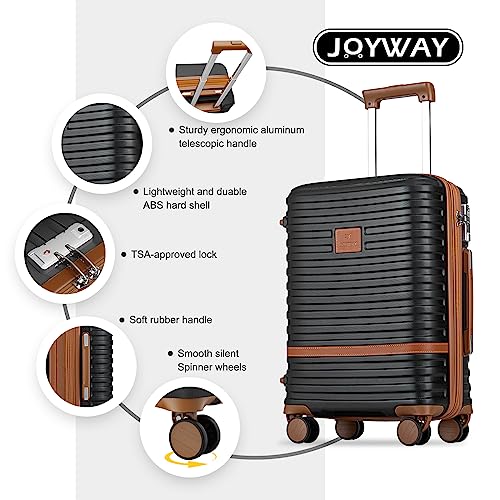 Joyway 20 Carry-On Spinner Suitcase Set with TSA Lock, Black