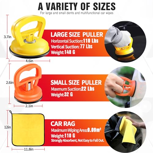 Image of Dent Puller,3 Pack Professional Dent Remover Tool Kit for Car Body Dents, with Suction Cup and Handle Lifter for Easy Car Dent Removal, Glass, Screen, and Object Moving (Yellow+Orange)
