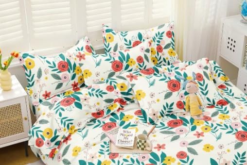 Image of TIB The Intellect Bazaar Flat Double Bedsheets with 2 King Size Pillow Covers | Double Bed Breathable | Wrinklefree | Ultrasoft | 90 x 100 Inches, 7X7.5 Feet | M-Rose's