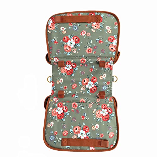 TOURBON Waterproof Canvas Bicycle Bike Rear Seat Carrier Bag Cycling Double Pannier Bag Pack (Green with Flower) - Thumbnail 3