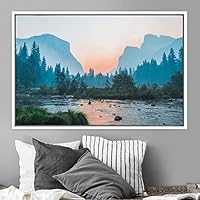 Framed Canvas Wall Art Calming Waters Aerial Cool Lake Landscape Multicolor Photography Realism Relax/Calm - 16x24 inches