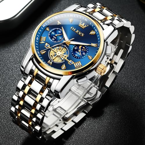 Image of OLEVS Mens Watches Luxury Diamond Calendar Stainless Steel Male Watches Business Dress Waterproof Luminous Fashion Watch for Men