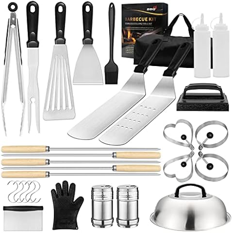 Flat Top Griddle Accessories Kit, 30PCS Barbecue Grill Tools Set for Blackstone and Camp Chef with Scraper, Kabob Skewers, Spatula, Tongs, Egg Ring, for Outdoor Teppanyaki& Gas Grill Cover