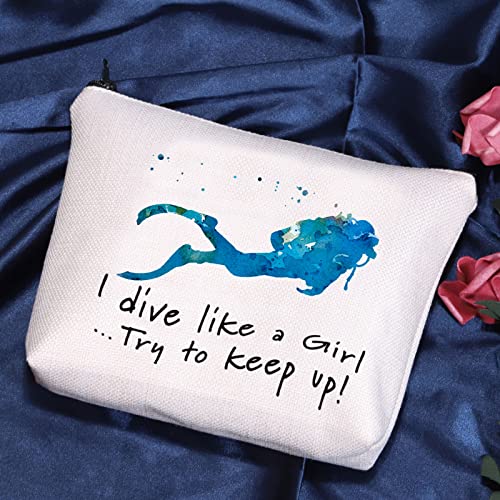 POFULL Scuba Diving Girl Gift I Dive Like A Girl Try To Keep Up Cosmetic Bag scuba lover Gift (I dive like a Girl bag)3