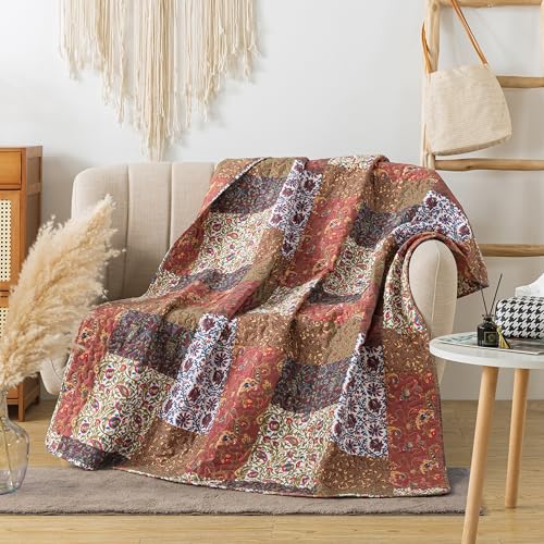 SLPR - Manta de lanzamiento acolchada estilo patchwork Red Riches, 50" x 60" miniatura 3
