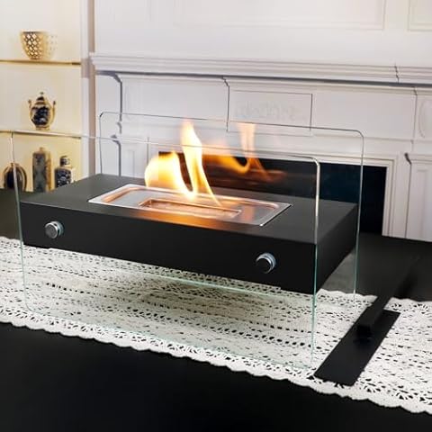 KORNIFUL New Tabletop Fire Pit, Portable Indoor/Outdoor Anti-Hot Safe Table Top Firepit Smokeless Mini Tabletop Fireplace for Patio Home Decor, Smore Maker Present for Women Wedding(Black) Cover