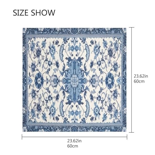 Blue and White Pattern Silk Like Head Scarf for Women,Soft Fashion Neck Scarf Square Satin Head Scarf 23.6 Inches2