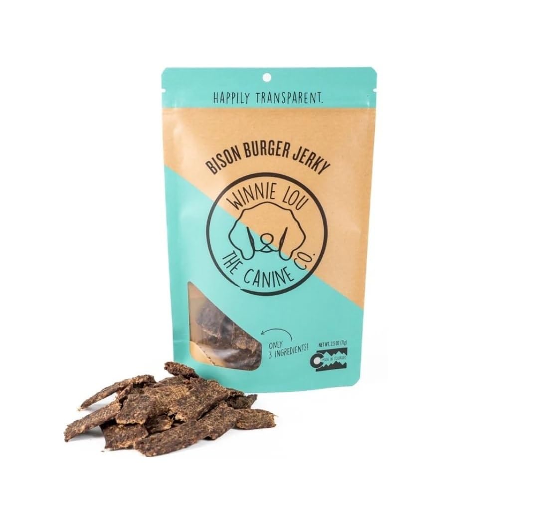 Winnie Lou Bison Burger Jerky Dog Treats – Limited Ingredient, Human Grade, Training Treats for Small, Medium & Large Dogs, USA Made, High Protein, Chews, Hypoallergenic, Sensative Stomach (1 Pack)