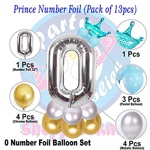 Image of Blue 32 Inches Numbers 0 Shape Large Big Foil Helium Balloons For Party Decorations In Happy Birthday Anniversary Office Items Materials Set Pack, 13 Pieces