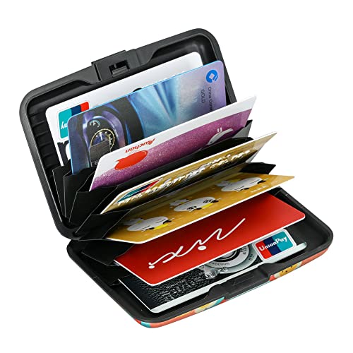 Image of Elfish Mini RFID Aluminum Wallet Credit Cards Holder Business Card Case Metal ID Case for Men Women, Smile Flower