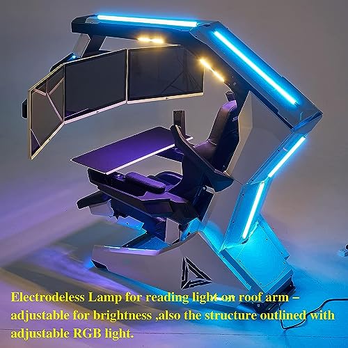 Luxury Video Gaming Chair, High-Back Swivel Chair, Computer Table and Chair, Tilt Lock + Lumbar Support + Adjustable Backrest, for 3 Screens Ceiling RGB - Image 5