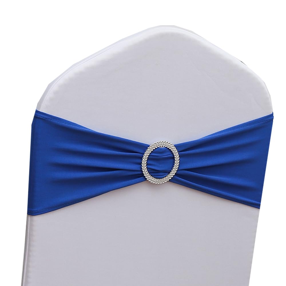 100 Pack Royal Blue Chair Sashes, Spandex Chair Bows Bands for Wedding Party Banquet Decorations, Blue Sashes for Chair Covers