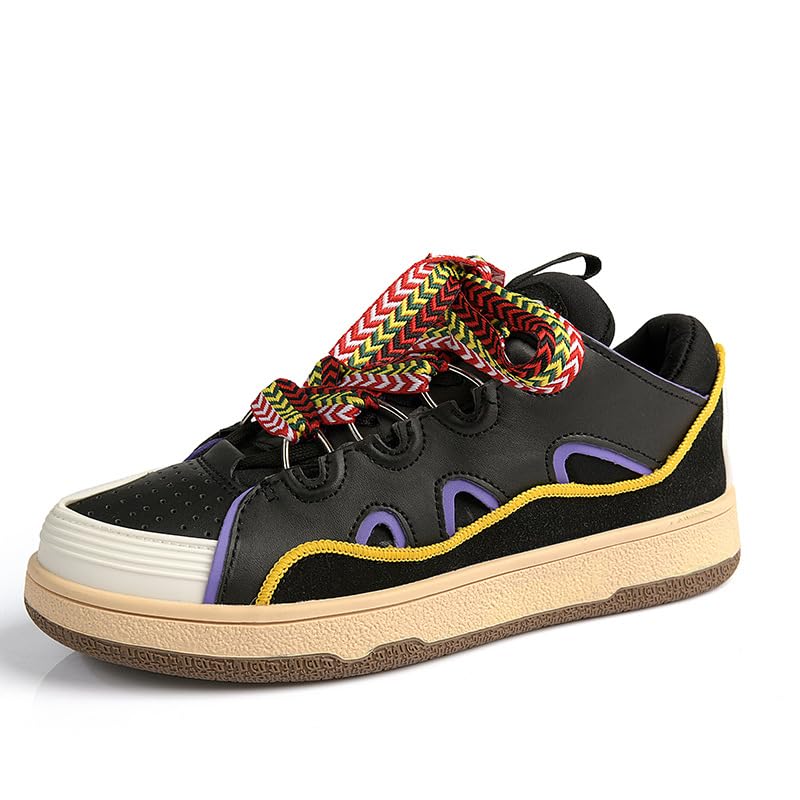 Zapatos casuales para hombre con cordones y plataforma de cabeza redonda para jóvenes, Negro, 11