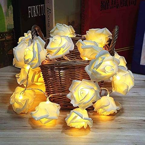 Runaup LED Rose Flower String Lights, 20 LED Warm White Battery Powered Fairy Lights Decorative Lights for Birthday Party Wedding Festival Cover