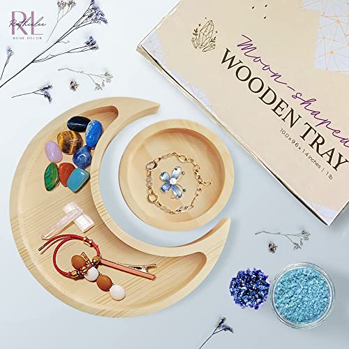 Ruthielee Moon Tray – Beautiful Crystal Storage – Natural Wooden Tray for Crystal Stones – Crescent Moon Crystal Display Tray - Pinewood Moon Holder for Crystals, Essential Oils, Jewelry