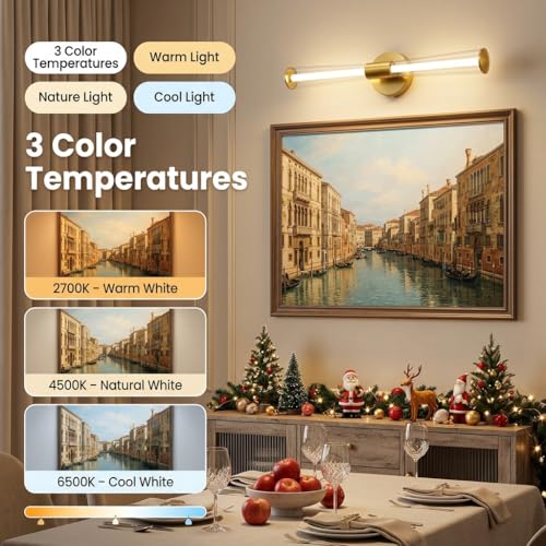 Image of 3-Color LED Gold Tube Mirror Light for Bathroom & Wash Basin | Modern Wall Mounted Vanity Light | Decorative Picture Light for Bedroom, Dressing Table & Wall Art